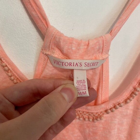 VICTORIA'S SECRET VS Knotted Tank Cover Up / Tunic Top Coral Pink Crochet Sheer - Picture 5 of 16
